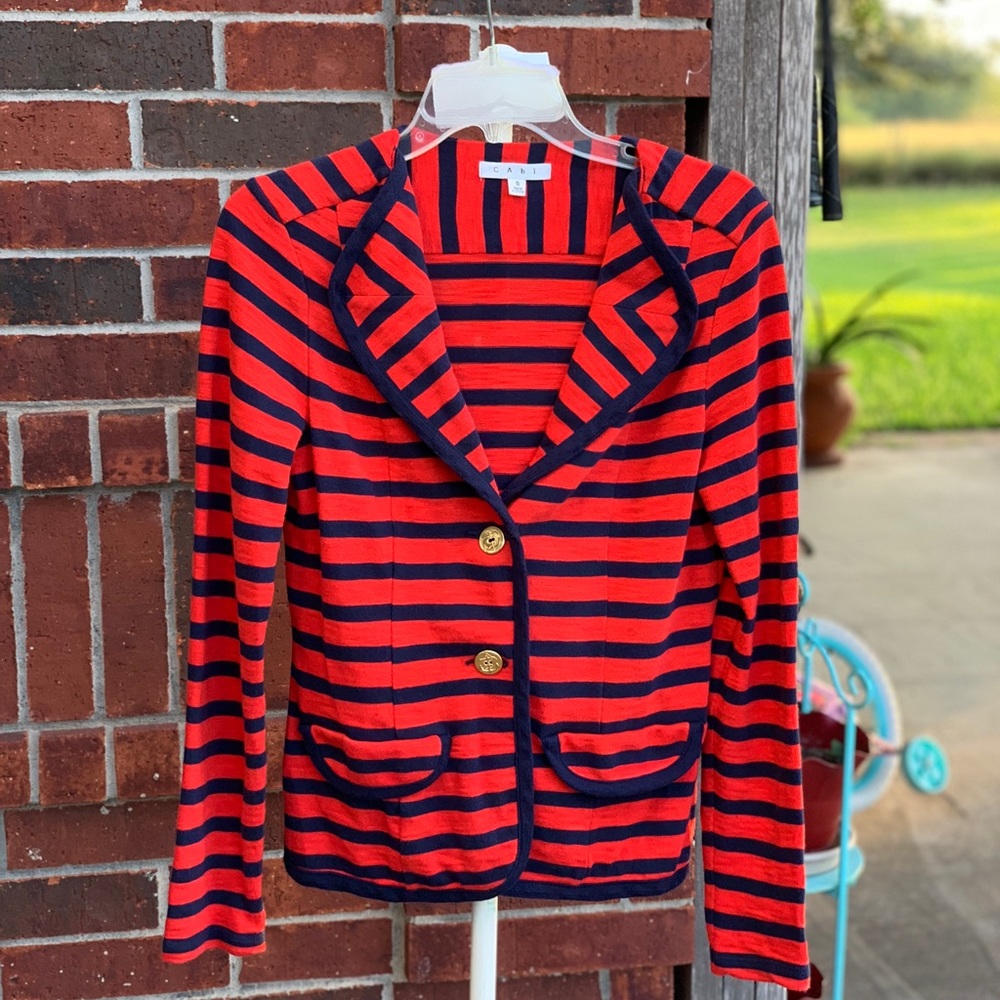 Cabi Blazer knit Revoir Yacht sz Small Navy Red